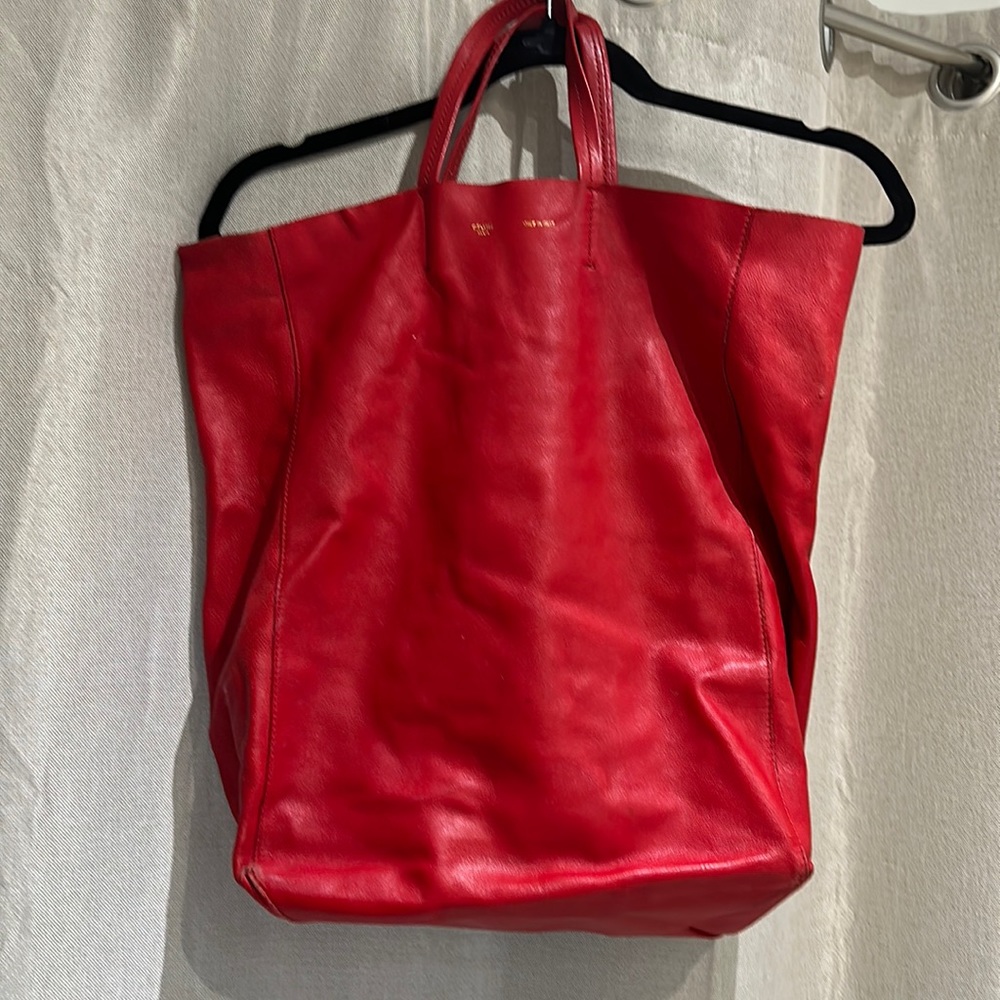 Celine red leather shopper